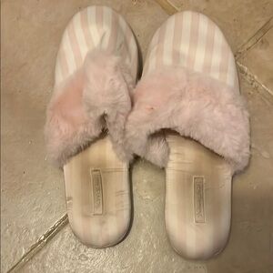 Pink Striped Fuzzy Slippers